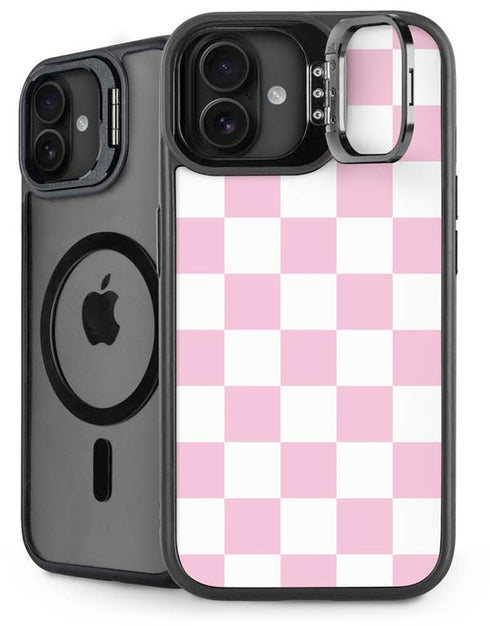 Pink and White Checkerboard iPhone 16 Plus Kickstand Case