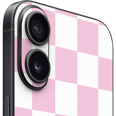Pink and White Checkerboard iPhone 16 Plus Skin