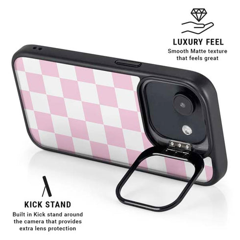 Pink and White Checkerboard iPhone 16e Kickstand Case