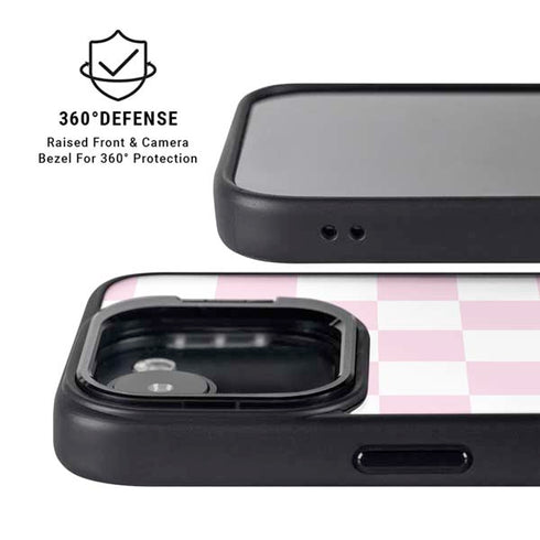 Pink and White Checkerboard iPhone 16e Kickstand Case