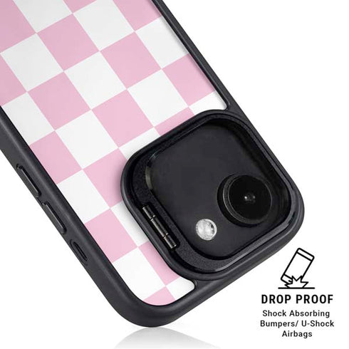 Pink and White Checkerboard iPhone 16e Kickstand Case