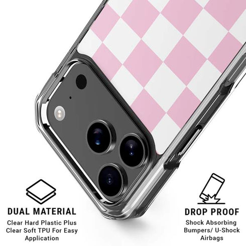 Pink and White Checkerboard iPhone 17 Pro Clear Case