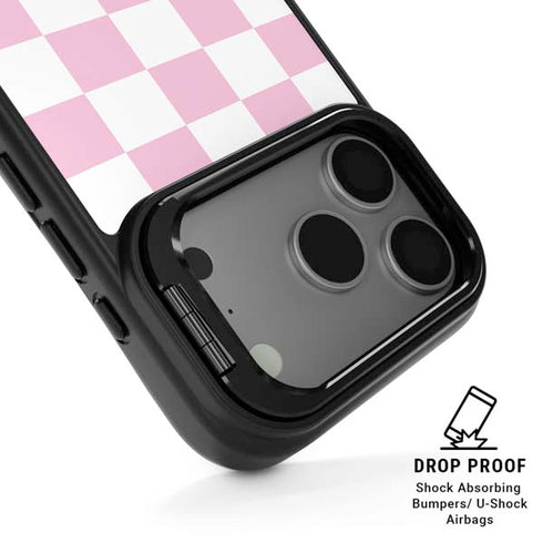 Pink and White Checkerboard iPhone 17 Pro Kickstand Case