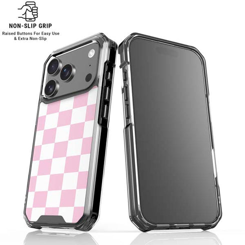Pink and White Checkerboard iPhone 17 Pro Max Clear Case