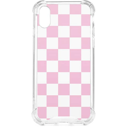 Pink and White Checkerboard iPhone XS Clear Case