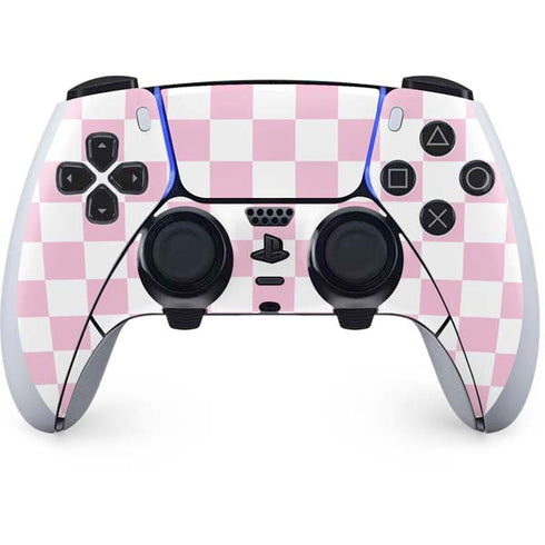 Pink and White Checkerboard PS5 DualSense Edge Pro Controller Skin