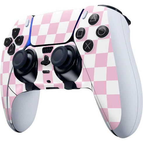 Pink and White Checkerboard PS5 DualSense Edge Pro Controller Skin