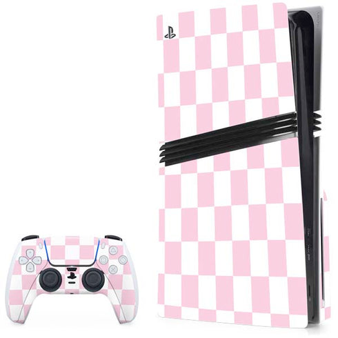 Pink and White Checkerboard PS5 Pro Disk Bundle Skin