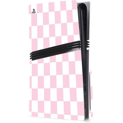 Pink and White Checkerboard PS5 Pro Disk Console Skin