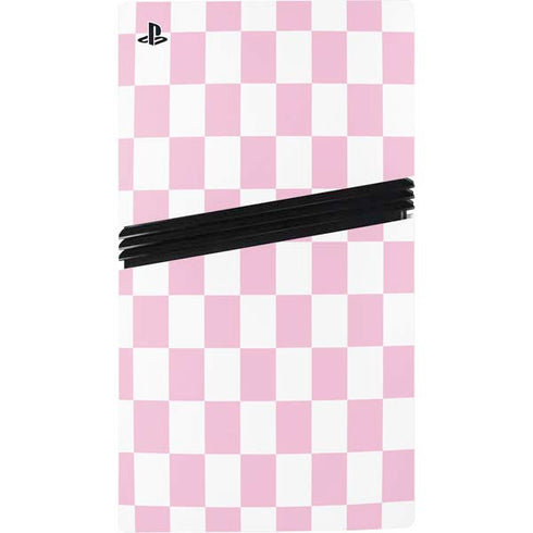 Pink and White Checkerboard PS5 Pro Disk Console Skin