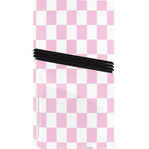 Pink and White Checkerboard PS5 Pro Disk Console Skin