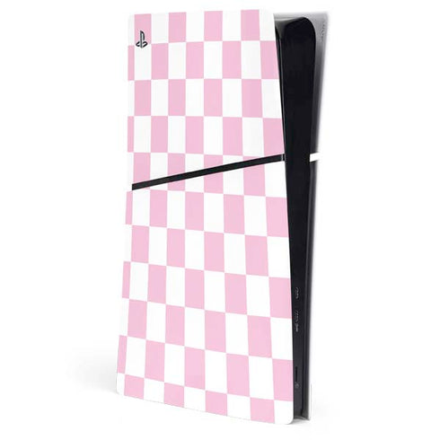 Pink and White Checkerboard PS5 Slim Digital Edition Console Skin