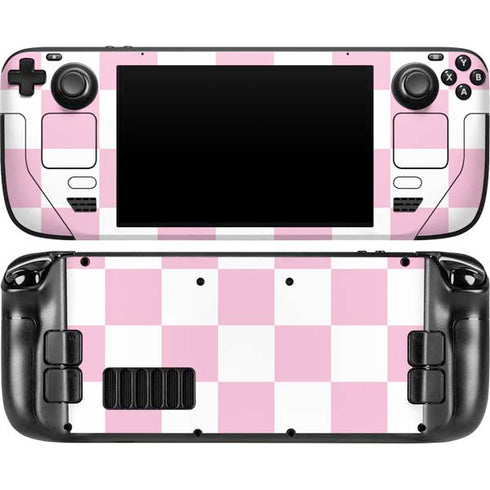 Pink and White Checkerboard Steam Deck Handheld Gaming Computer OLED Skin