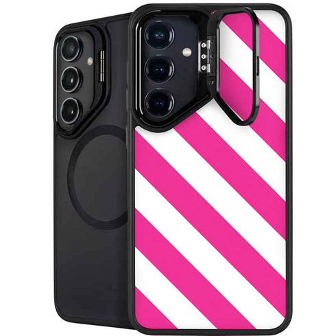 Pink and White Geometric Stripes Galaxy S25 Plus Kickstand Case