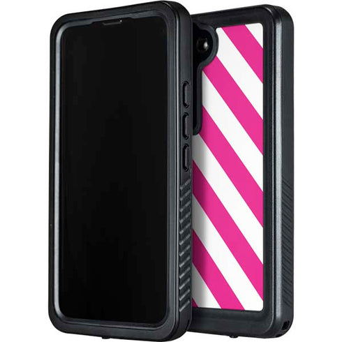Pink and White Geometric Stripes Galaxy S24 Waterproof Case