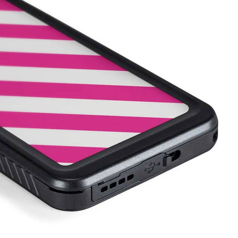 Pink and White Geometric Stripes Galaxy S24 Waterproof Case