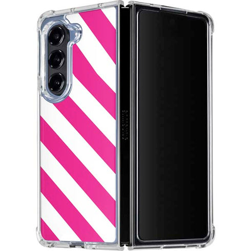 Pink and White Geometric Stripes Galaxy Z Fold5 5G Clear Case
