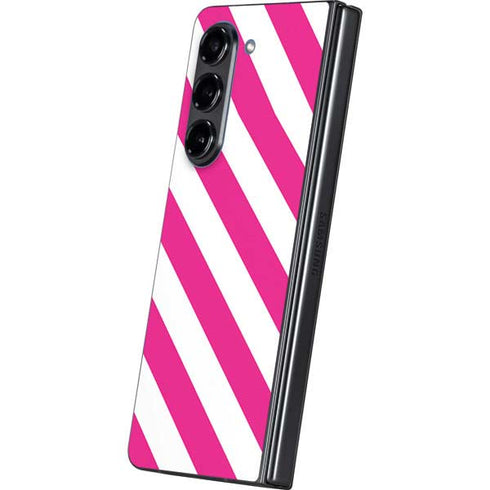 Pink and White Geometric Stripes Galaxy Z Fold5 5G Skin