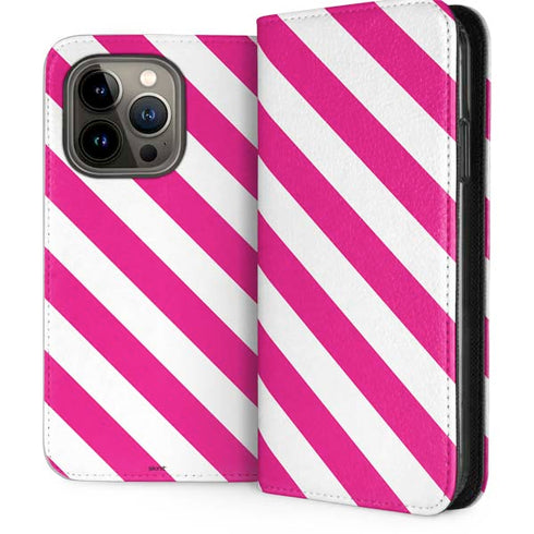 Pink and White Geometric Stripes iPhone 13 Pro Folio Case
