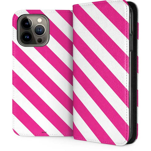Pink and White Geometric Stripes iPhone 13 Pro Max Folio Case