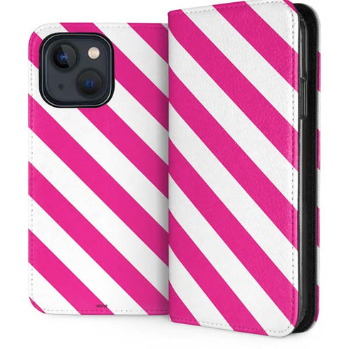 Pink and White Geometric Stripes iPhone 14 Folio Case