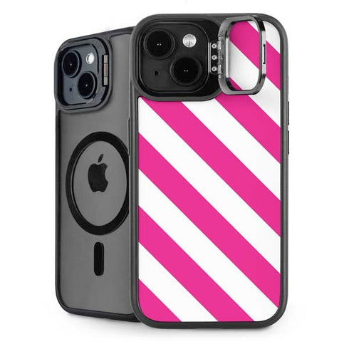 Pink and White Geometric Stripes iPhone 14 Kickstand Case