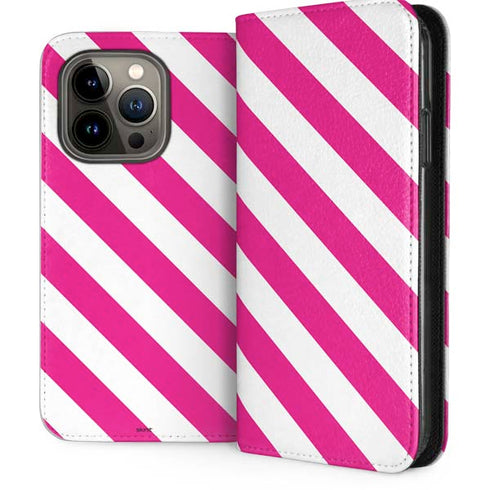 Pink and White Geometric Stripes iPhone 14 Pro Folio Case