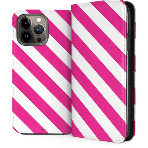 Pink and White Geometric Stripes iPhone 14 Pro Max Folio Case