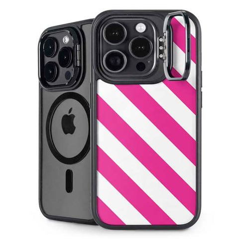 Pink and White Geometric Stripes iPhone 14 Pro Max Kickstand Case
