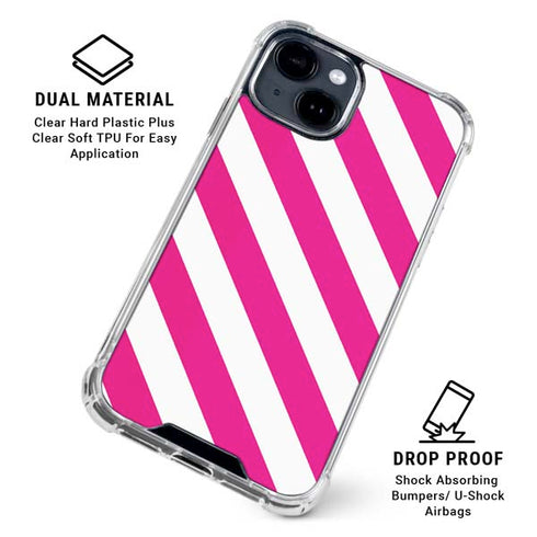 Pink and White Geometric Stripes iPhone 15 Clear Case
