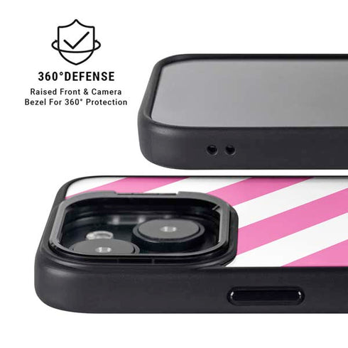 Pink and White Geometric Stripes iPhone 15 Kickstand Case