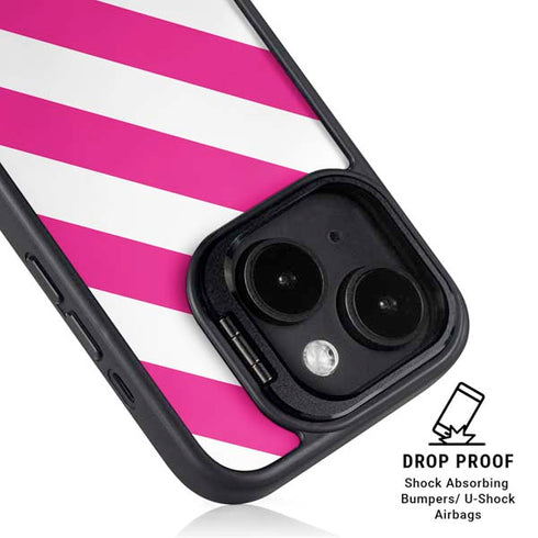 Pink and White Geometric Stripes iPhone 15 Kickstand Case