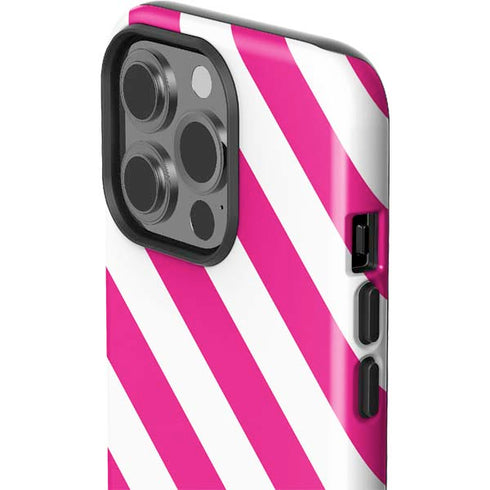 Pink and White Geometric Stripes iPhone 15 Pro Impact Case