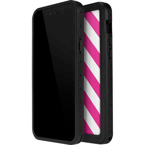 Pink and White Geometric Stripes iPhone 15 Pro Waterproof Case
