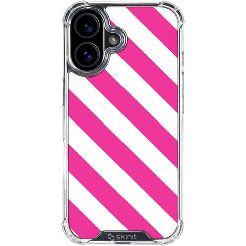Pink and White Geometric Stripes iPhone 16 Plus Clear Case
