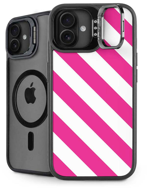 Pink and White Geometric Stripes iPhone 16 Plus Kickstand Case