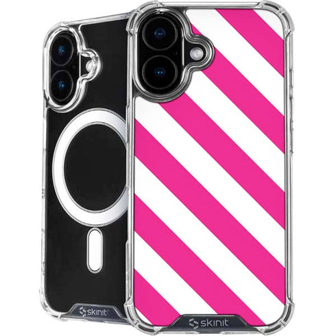 Pink and White Geometric Stripes iPhone 16 Plus MagSafe Case