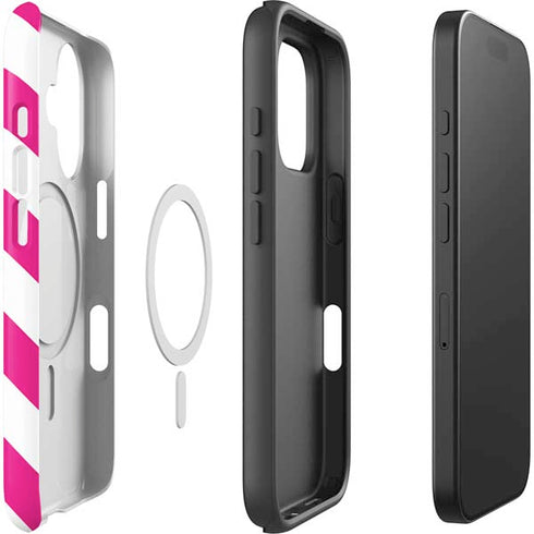 Pink and White Geometric Stripes iPhone 16 Plus Magsafe Impact Case