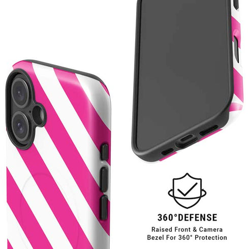 Pink and White Geometric Stripes iPhone 16 Plus Magsafe Impact Case