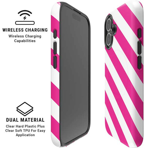 Pink and White Geometric Stripes iPhone 16 Plus Magsafe Impact Case
