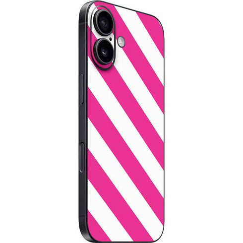 Pink and White Geometric Stripes iPhone 16 Plus Skin