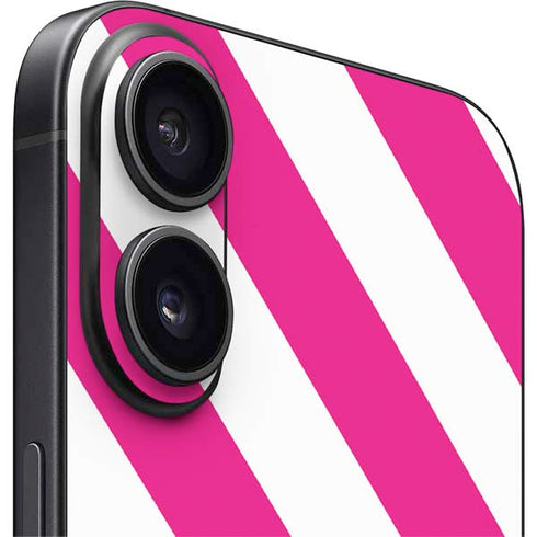 Pink and White Geometric Stripes iPhone 16 Plus Skin