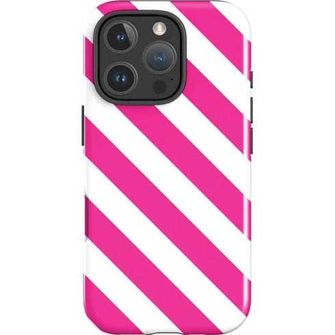Pink and White Geometric Stripes iPhone 16 Pro Impact Case
