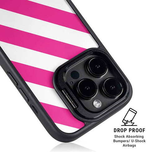 Pink and White Geometric Stripes iPhone 16 Pro Kickstand Case