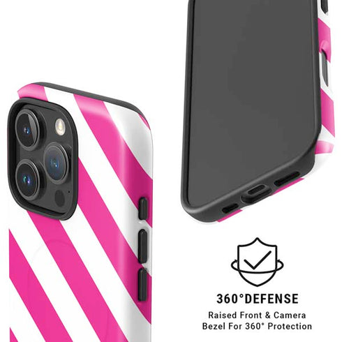 Pink and White Geometric Stripes iPhone 16 Pro Magsafe Impact Case