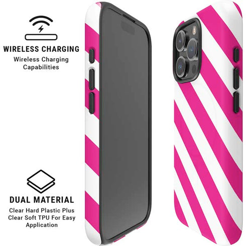 Pink and White Geometric Stripes iPhone 16 Pro Magsafe Impact Case