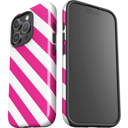 Pink and White Geometric Stripes iPhone 16 Pro Max Impact Case