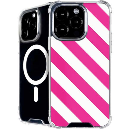 Pink and White Geometric Stripes iPhone 16 Pro Max MagSafe Case