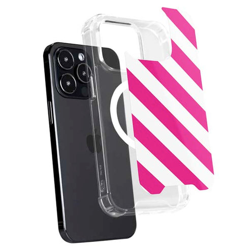 Pink and White Geometric Stripes iPhone 16 Pro Max MagSafe Case