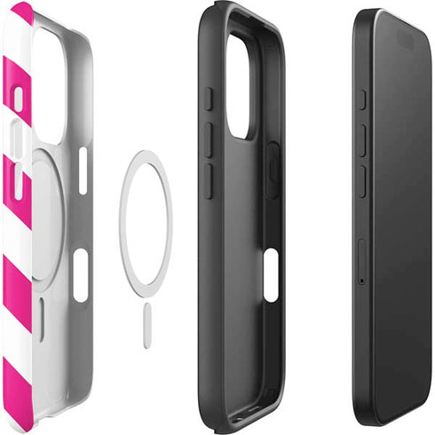 Pink and White Geometric Stripes iPhone 16 Pro Max Magsafe Impact Case